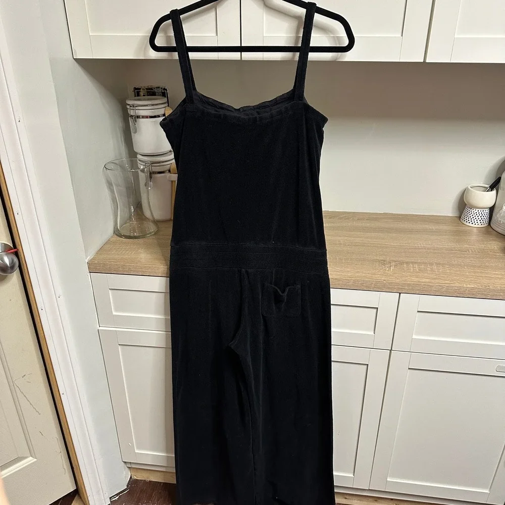 Juicy Couture Jumpsuit Womens S Black Terry Cloth Y2K Gold Buttons Wide Leg VTG - Picture 3 of 14
